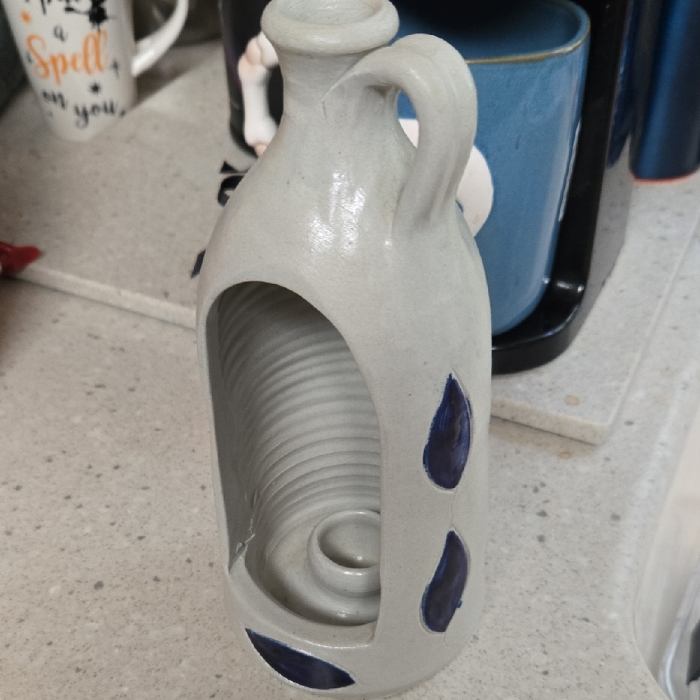 Williamsburg Pottery Salt Glaze Cobalt Blue Colonial Jug Candle Holder